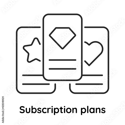 Three tiers subscription plans icon. Tariff plans vector illustration. Pricing table for website. Basic, standard, pro. UI UX interface design elements. Price list 3 options plans for online services