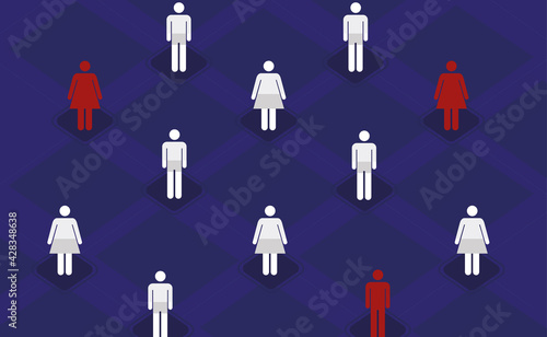 Social Distancing or Physical Distancing. People keeping distance for infection risk and disease prevention Of Corona Virus. Social Distancing Isometric Concept. Dark Blue Background