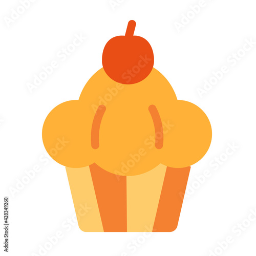 cake cupcake cherry single isolated icon with flat style