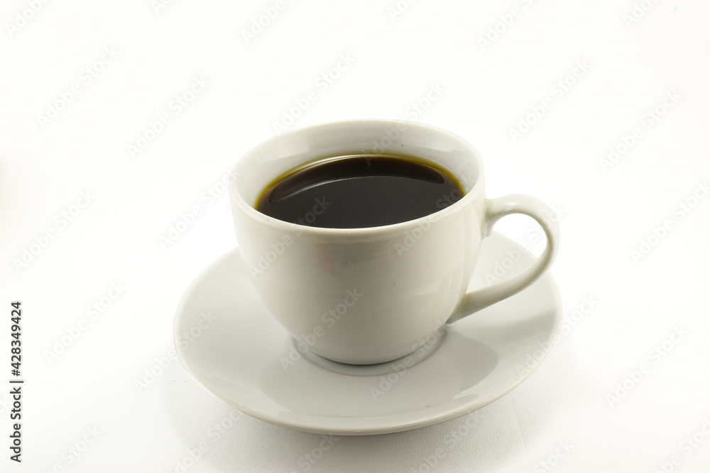 Black coffee with white cup isolated white background