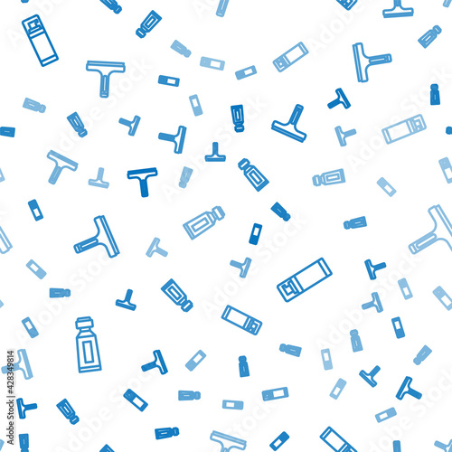 Set line Tube of toothpaste, Shaving gel foam and Rubber cleaner on seamless pattern. Vector