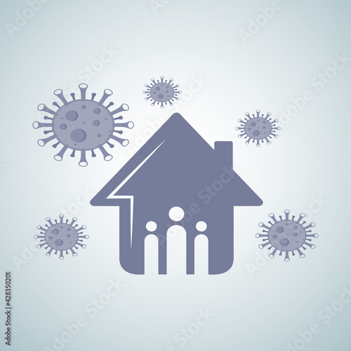 Stay home during the coronavirus epidemic. Family staying at home in self quarantine, prevention from covid-19. Coronavirus outbreak concept