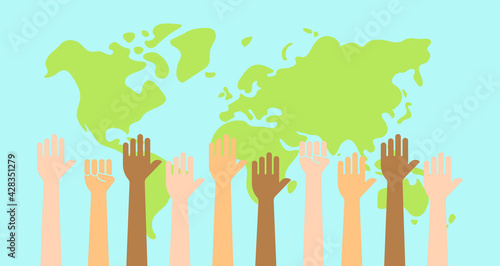 Various races raising their hands vector illustration (anti racism )