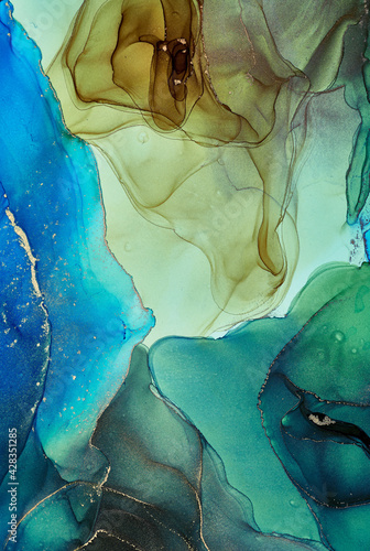 Alcohol ink art.Mixing liquid paints. Modern, abstract colorful background, wallpaper. Marble texture.Translucent colors © MBonnetti