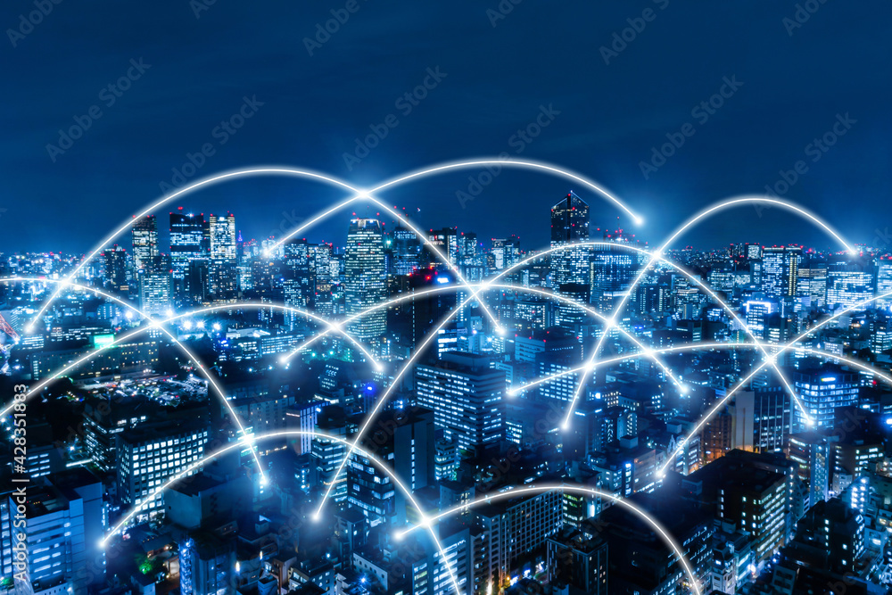 5G. global media link connecting on night city background, digital, internet, communication, globalization, networking, smart city, business, partnership, network connection and technology concept 5G. global media link connecting on night city background, digital, internet, communication, globalization, networking, smart city, business, partnership, network connection and technology concept