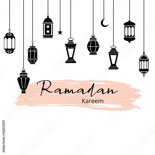 Silhouette of Lantern and simple typography ramadan kareem illustration vector graphic islamic holy month of Ramadhan. Perfect for concept of presentation, banner, cover and promotion celebration