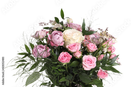 Beautiful bouquet with roses isolated on white
