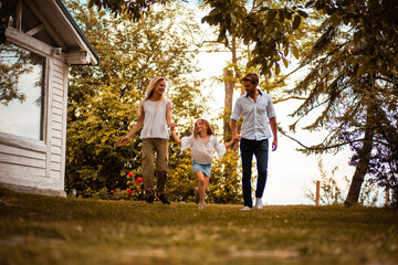 Happy family in backyard.