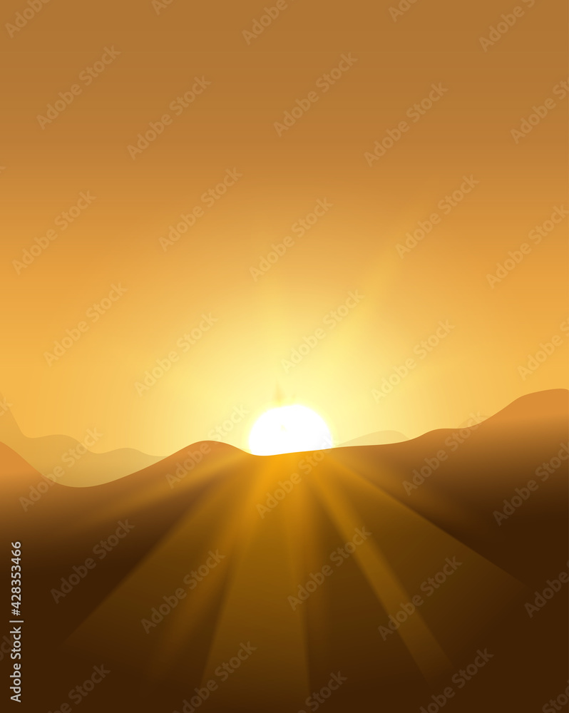 Abstract yellow sunset with defocused lights. Vector.