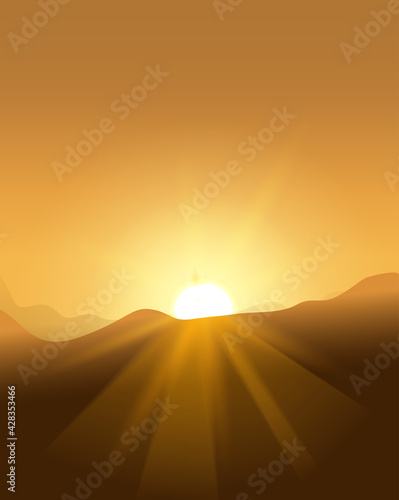 Abstract yellow sunset with defocused lights. Vector.