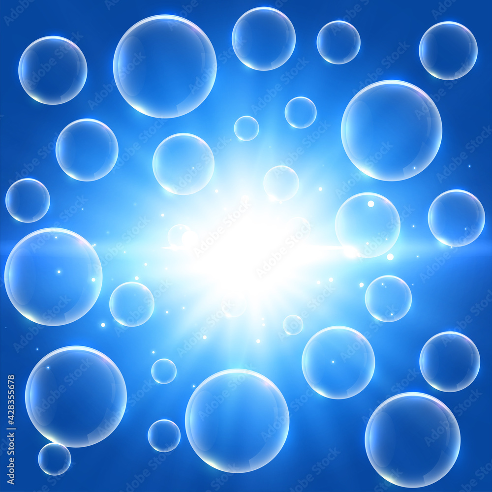 water bubbles glowing blue background