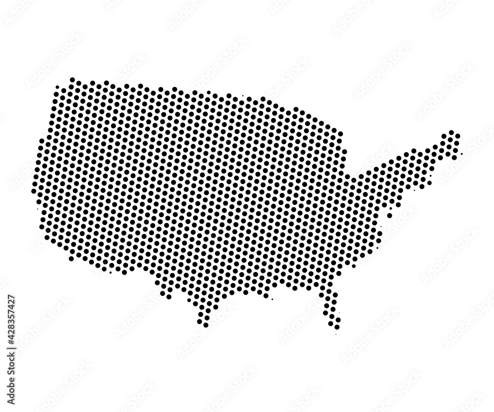 Abstract map of United States of America dots planet, lines, global world map halftone concept. Vector illustration eps 10.
