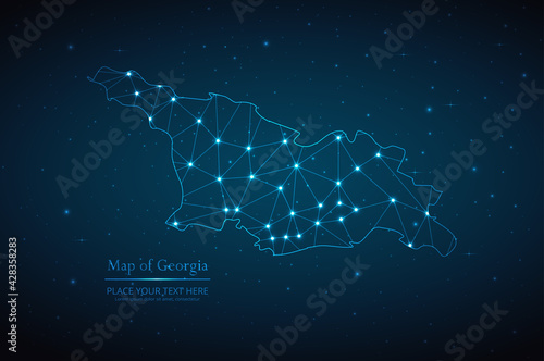 Abstract map of Georgia geometric mesh polygonal network line, structure and point scales on dark background. Vector illustration eps 10