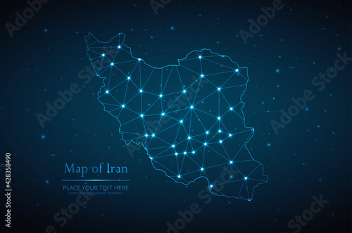 Abstract map of Iran geometric mesh polygonal network line, structure and point scales on dark background. Vector illustration eps 10