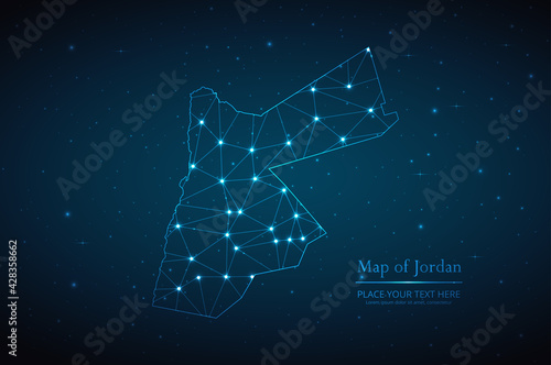 Abstract map of Jordan geometric mesh polygonal network line, structure and point scales on dark background. Vector illustration eps 10