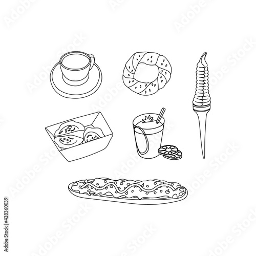 Poland national street food set. Vector line hand drawn illustration. Isolated on white background.