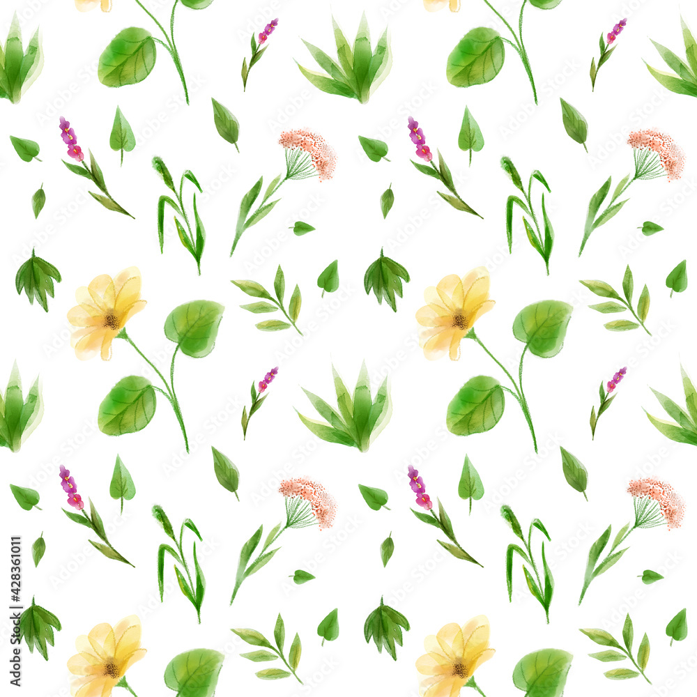 Seamless background with digital watercolor flowers Seamless background with digital watercolor flowers