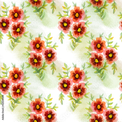Seamless background with digital watercolor flowers