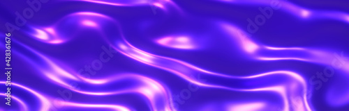 Photos Purple blue chrome metal texture with waves, liquid metallic silk wavy design, 3D render illustration