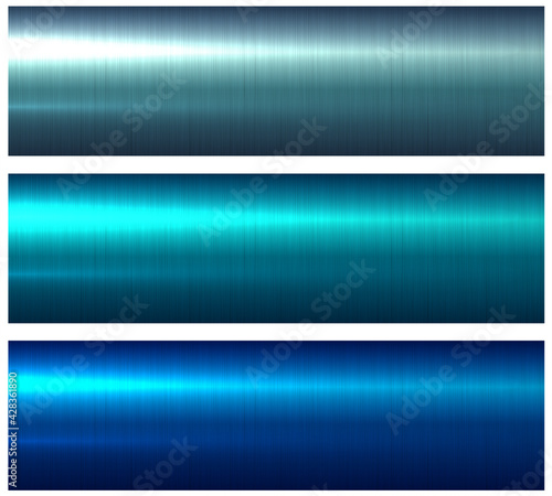 Metal blue glossy textures, shiny brushed metallic background, 3D vector illustration.