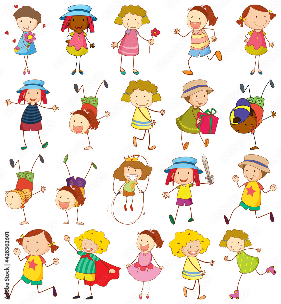 Set of different doodle kids cartoon character Set of different doodle kids cartoon character