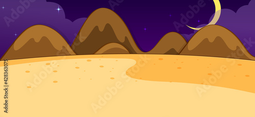 Empty desert nature scene at night in simple style
