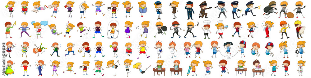 Set of different doodle kids cartoon character Set of different doodle kids cartoon character
