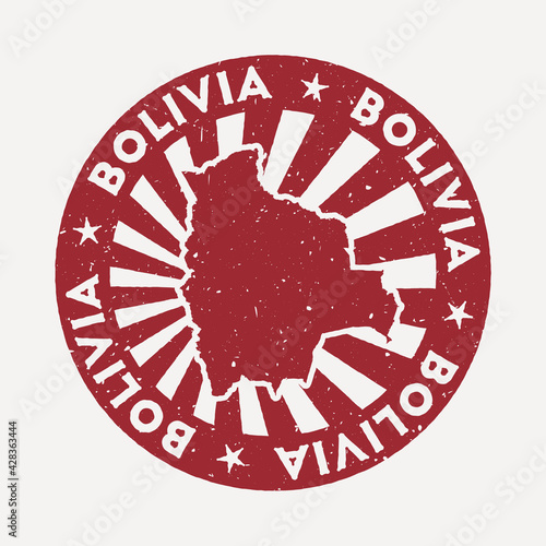 Bolivia stamp. Travel red rubber stamp with the map of country, vector illustration. Can be used as insignia, logotype, label, sticker or badge of the Bolivia.