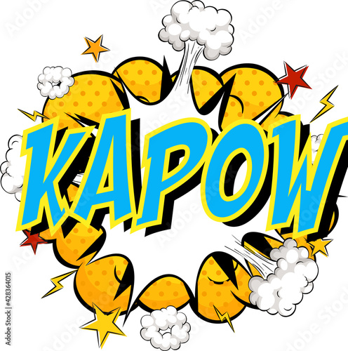 Word Kapow on comic cloud explosion background