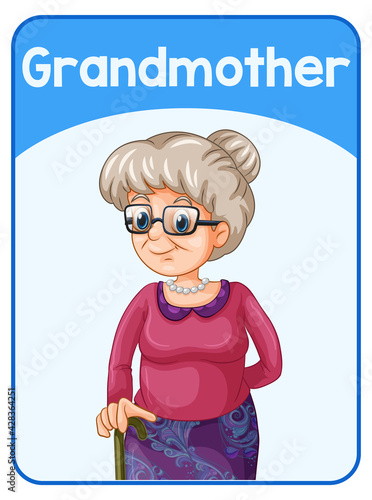 Educational English word card of grandmother