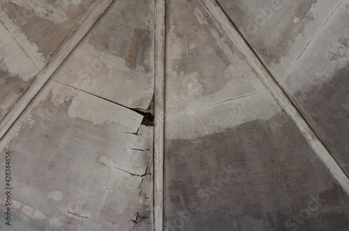 Damaged ceiling inside an abandoned wooden pavilion, low angle view  © evergreentree