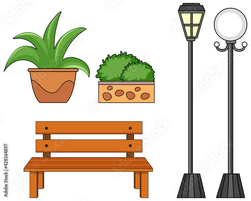 Set of park element isolated on white background