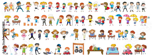 Set of different doodle kids cartoon character