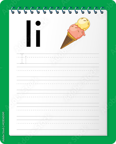 Alphabet tracing worksheet with letter I and i