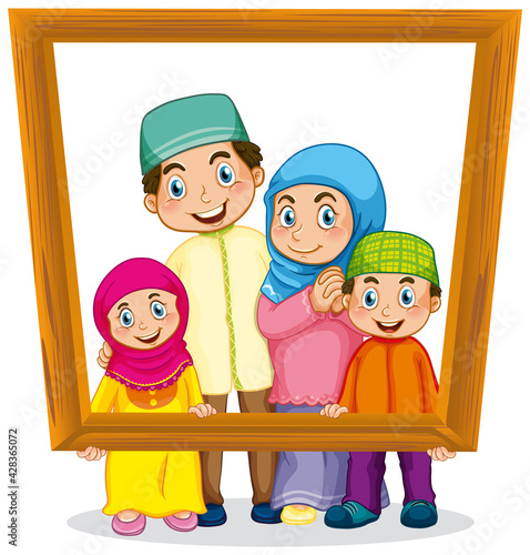 Happy family member holding photo frame