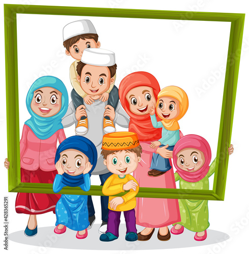 Happy family member holding photo frame