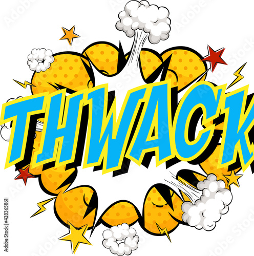 Word Thwack on comic cloud explosion background