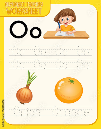 Alphabet tracing worksheet with letter O and o