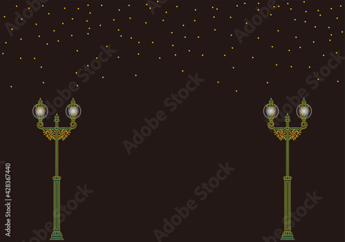 夜空と星とレトロな街灯のイラスト