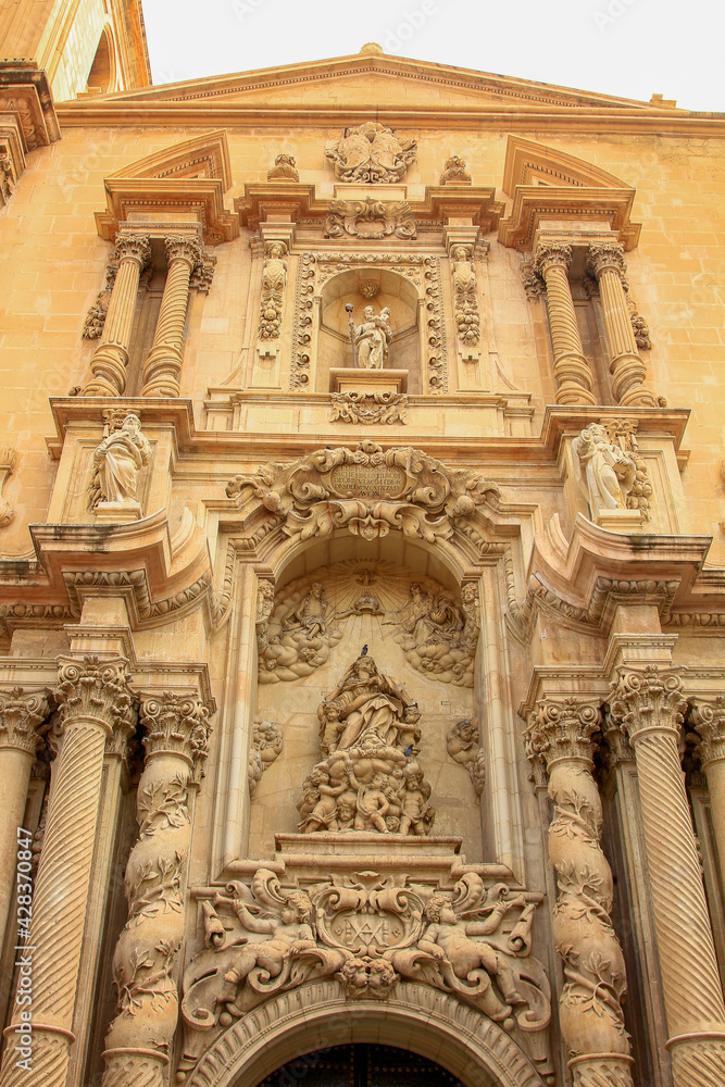 Elche, Spain; 06/15/2018: details of the entrance access to the Church of Elche
