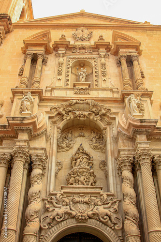 Elche, Spain; 06/15/2018: details of the entrance access to the Church of Elche