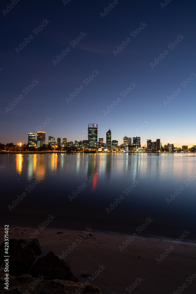 Perth City Skyline At Sunrise.