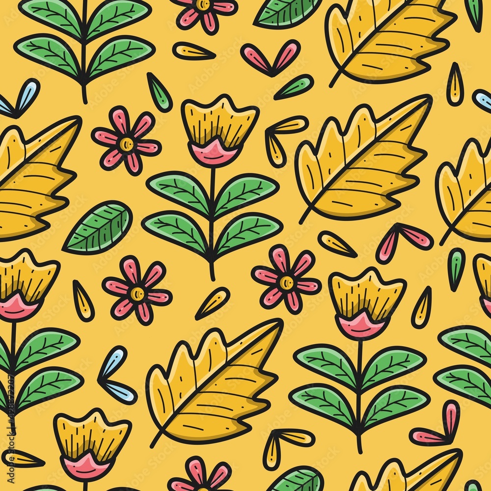 Hand drawn cartoon doodle flower pattern design Hand drawn cartoon doodle flower pattern design