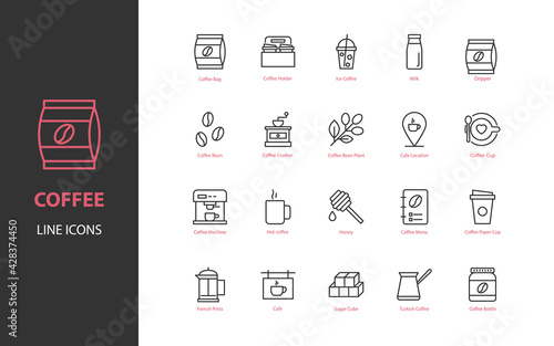 set of coffee thin line icon, drinks, cafe
