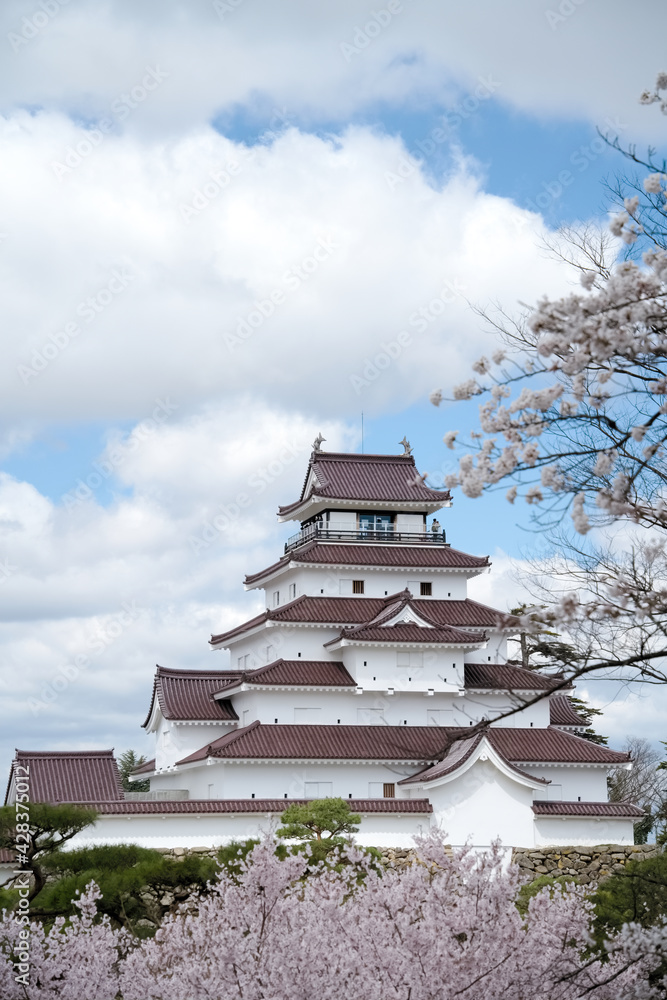 満開の桜と会津若松鶴ヶ城