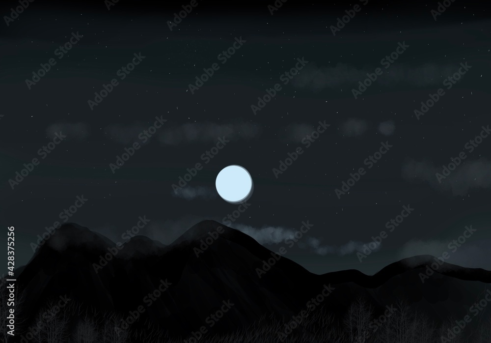 Oil painting night mountain 
