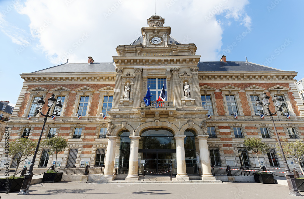 19th borough Town Hall located near the Buttes-Chaumont park, Paris, France.