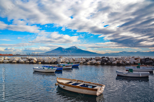Boats in the ancient port of the city of Naples  Italy.
