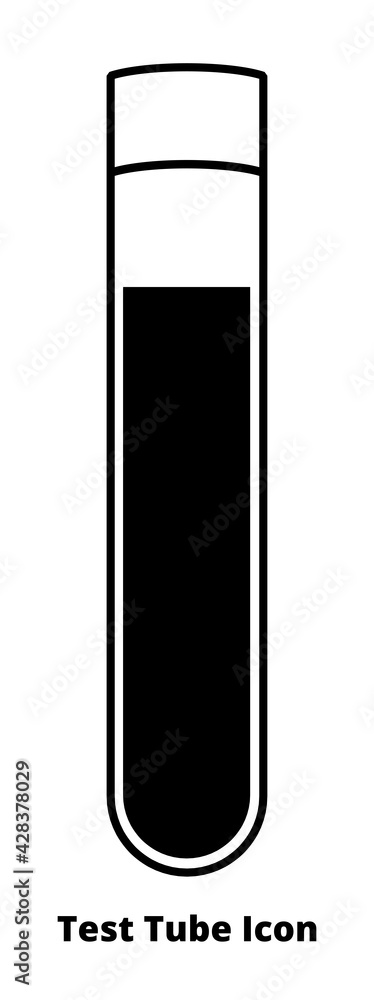 Vector line or outline black and white icon of laboratory glass test tube with a screw cap or stopper. Scientific illustration of a medical or chemical test tube isolated on a white background. Vector line or outline black and white icon of laboratory glass test tube with a screw cap or stopper. Scientific illustration of a medical or chemical test tube isolated on a white background.