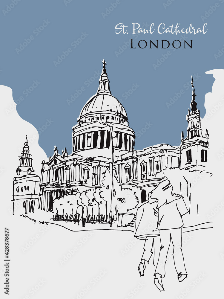Drawing sketch illustration of St. Paul Cathedral, London, UK